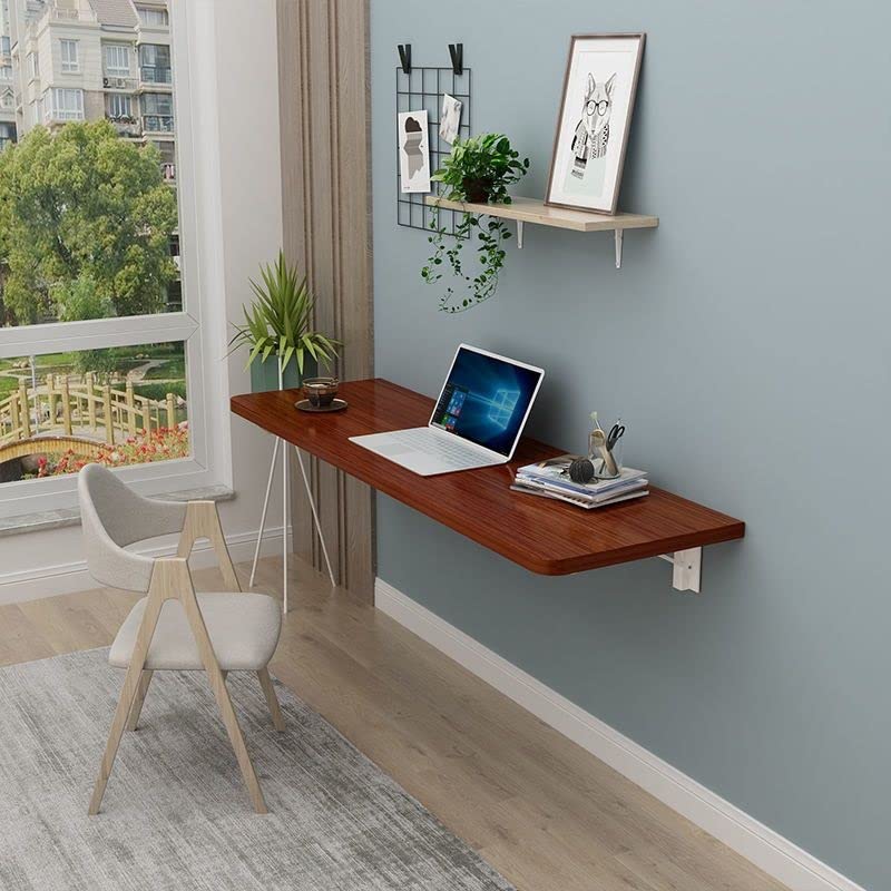 Table pliante murale rabattable teck 100x40cm pour bureau et petit espace