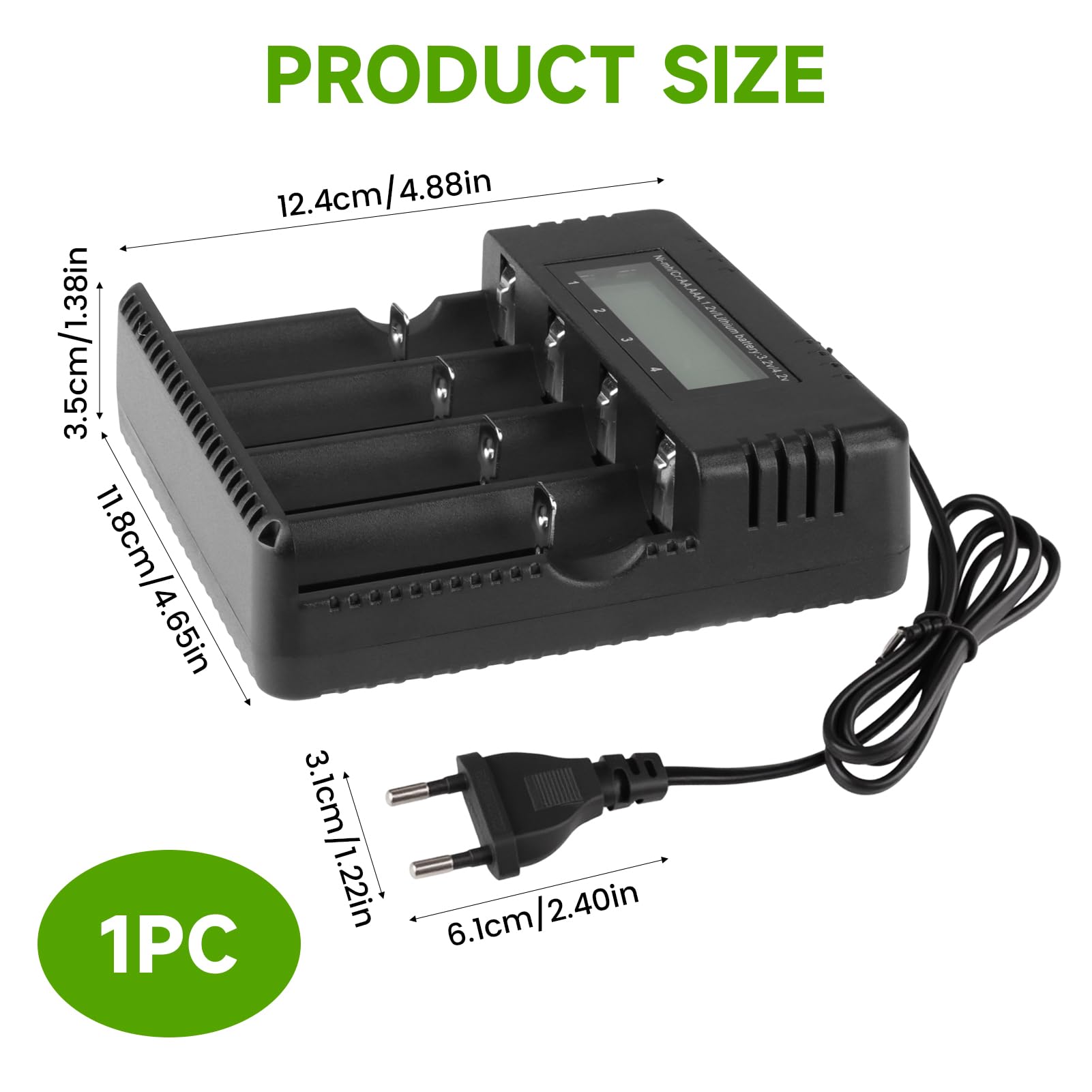 Chargeur LCD Batteries 18650 Li-ION 3.7V 4 Slots Indépendants AA AAA | Charge intelligente batteries, écran digital temps réel, protection avancée et compatibilité Li-ion NiMH pour usage quotidien
