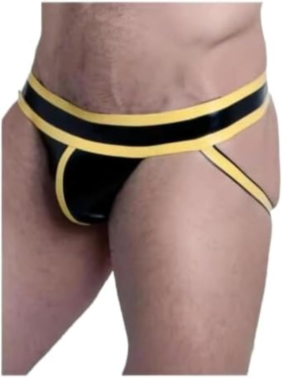 Men's Latex Jock Underwera Rubber Gummi Briefs Latex Mens Black With Yellow