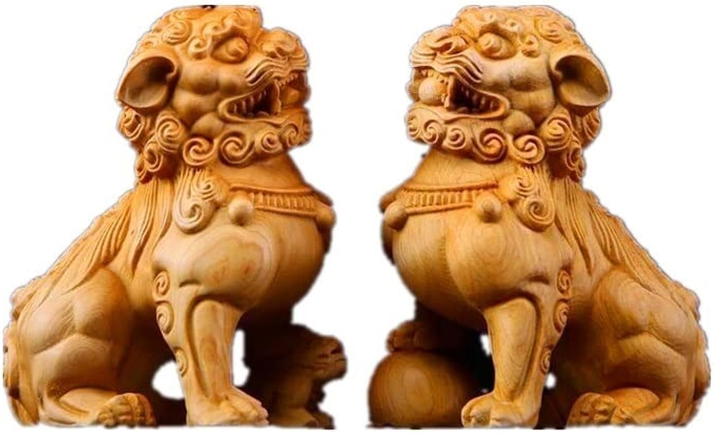 古い木彫り　木製　獅子　置物　オス Amazon.co.jp: 天然 崖柏木 木彫り仏像 狛犬獅子 風水開運置物 招財雄