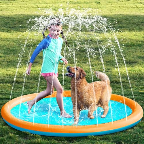 SLOOSH 60" Non-Slip Splash Pad Sprinkler - Outdoor Water Play Toys Backyard Fountain Mat for Toddlers Kids Dogs