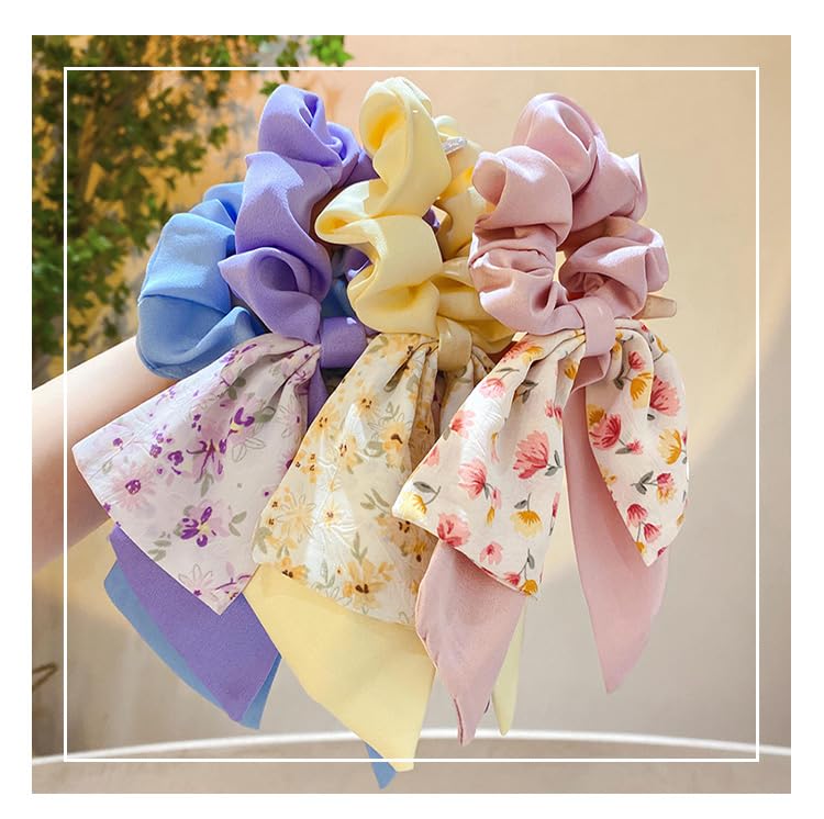 Miniatura 7 de 5 unidades de bufandas florales para el cabello, cintas para el cabello, bandas de mano, cuerdas elásticas, soporte para cola de caballo impresa,