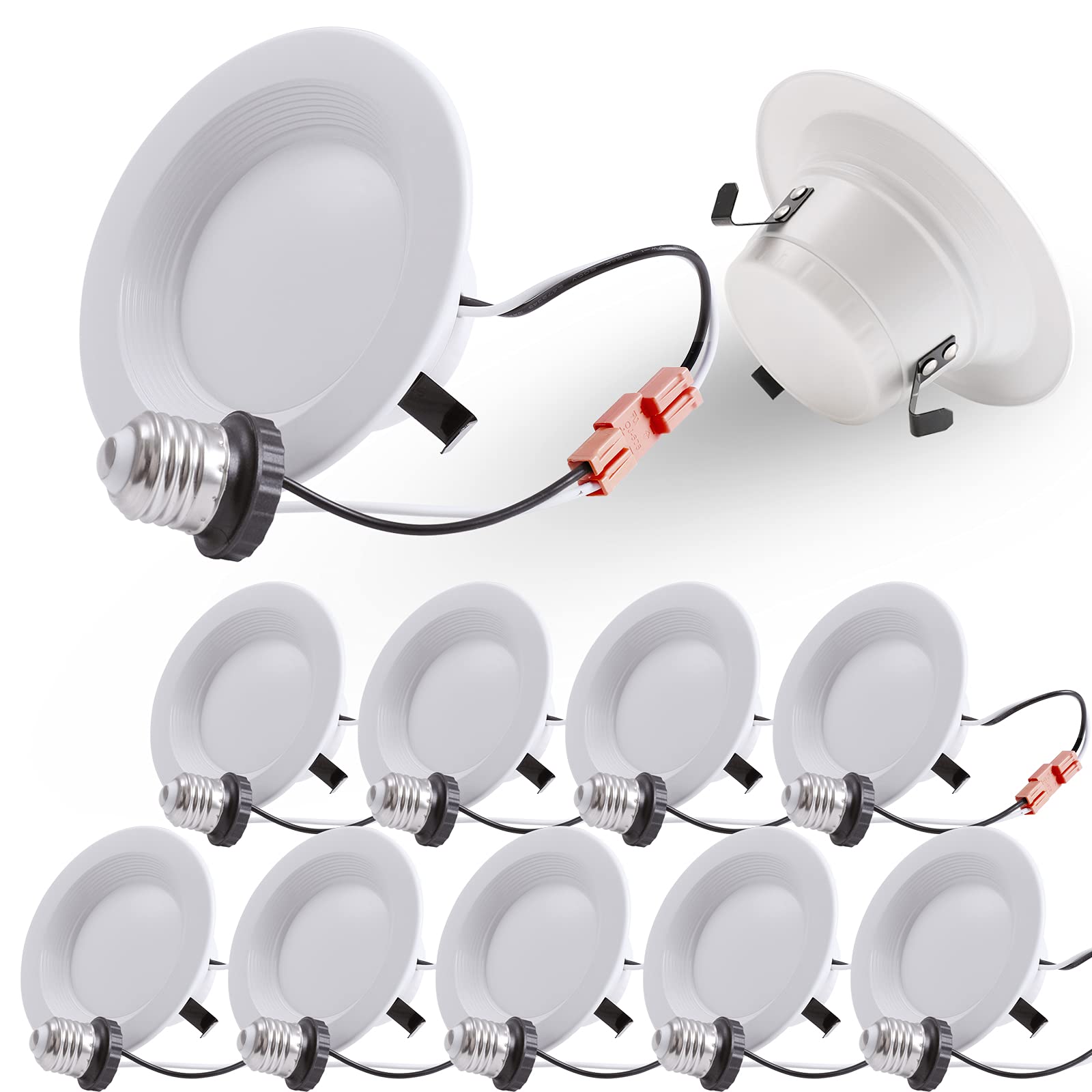 E ENERGETIC LIGHTING10 Pack 660LM Dimmable LED Recessed 4 Inch Downlight, 75W Equivalent, 2700K Soft White, Baffle Trim Can Light, Simple Installation, ETL & Energy Star Listed, Damp Rated