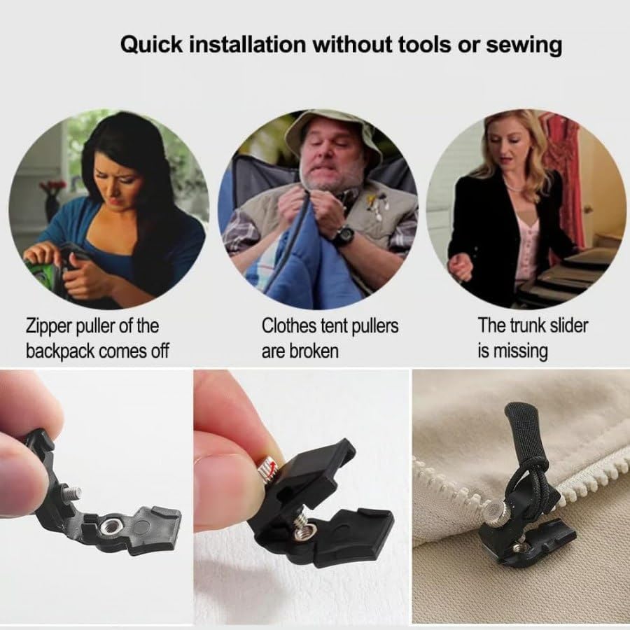 Baktas 3 -Piece Zipper Repair Kit – Includes Nylon Pull Tabs, Non-Slip Cord, Replacement Metal Zipper Pull for Sliding Teeth, Universal Screw-Fix Removable Zippers for Jackets, Jeans, Bags & More 2