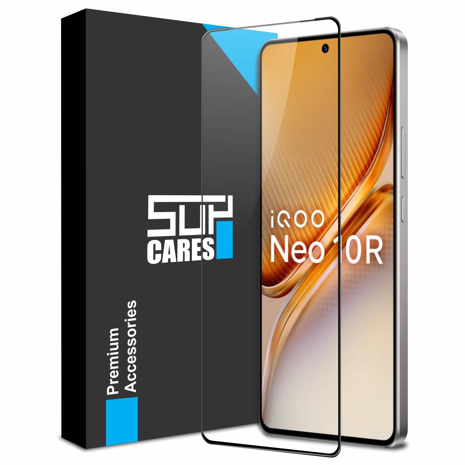 SupCares Military-Grade Gorilla Tempered Glass Screen Protector for iQOO Neo 10R (6.78 Inch) With Installation Kit | Edge to Edge Coverage | Black