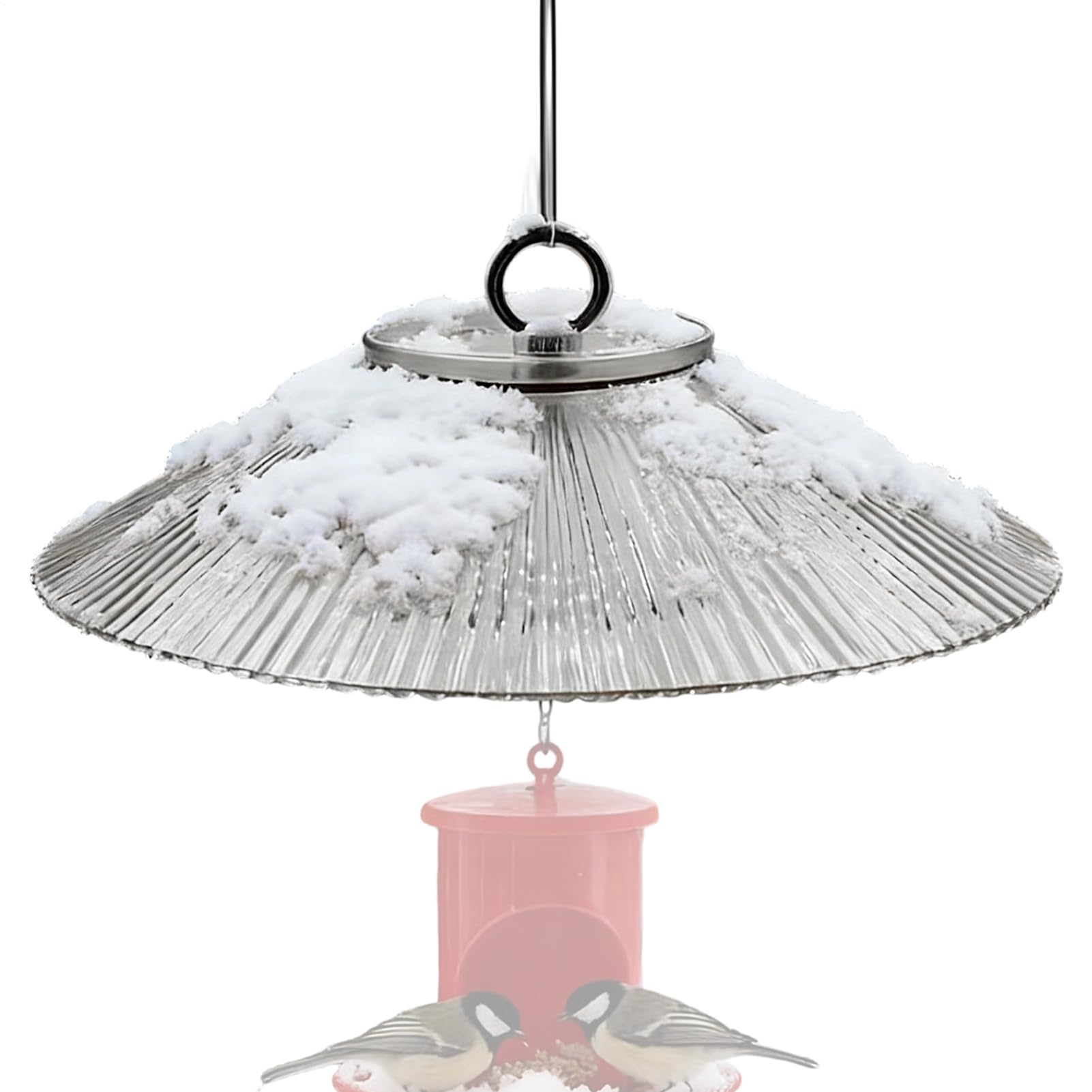 Protección para comederos de pájaros con defensa visible y cobertura de gran superficie