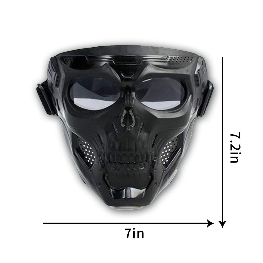 Maschera messenger con teschio di Halloween, maschera da moto con maschera rimovibile, maschera per il viso da motocross con occhiali staccabili e filtro bocca per caschi vintage