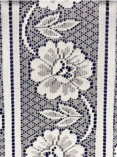 Milan - Floral Patterned, Vertical Louvre Style Window Blind, Pleated Lace Panel Curtain, with café curtain style top in White (Width - 72" (183cm) x Drop - 48" (122cm))