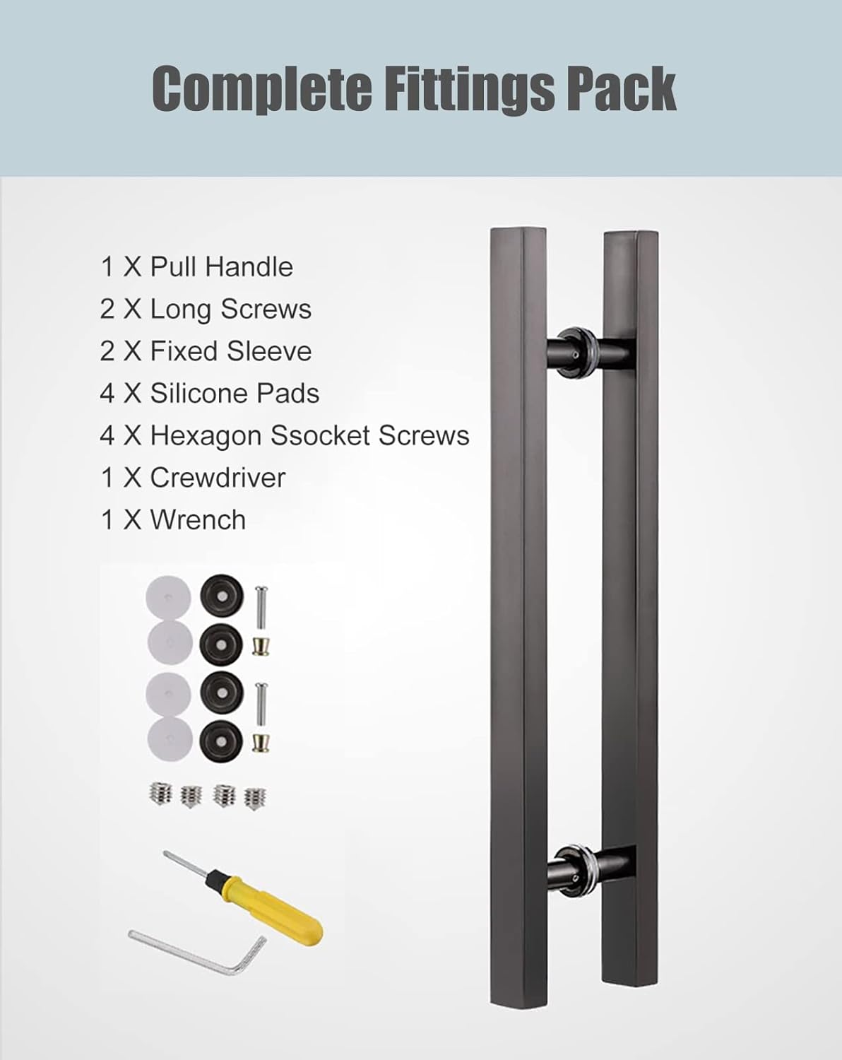 Heavy Duty Commercial Sliding Glass Barn Door Handle Pull, H-molding Contemporary Interior Exterior Door Pull Push Handles, 20/23/32/47/59inch Long, Back-to-Back Mount (Brushed SIL