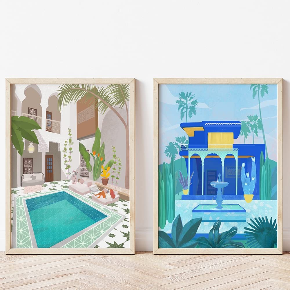 Amazon.co.jp: 現代絵画モロッコ建物ポスター都市風景キャンバス絵画 