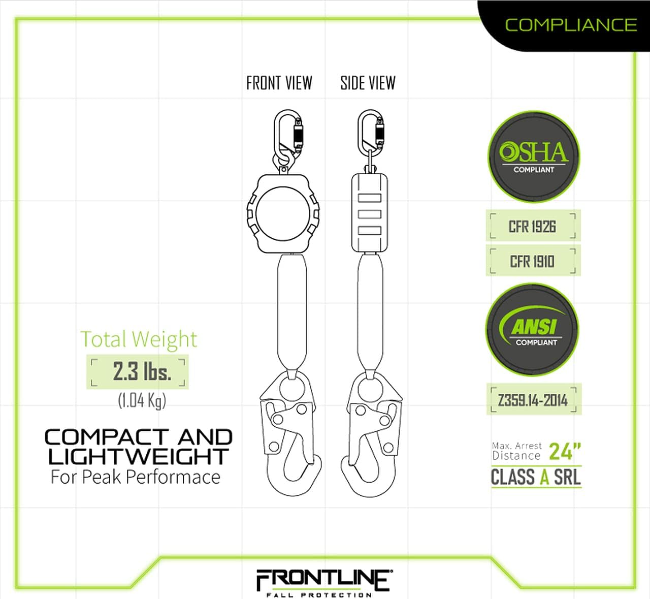 Promo 40% OFF Frontline RPA061S Web Single Leg 6ft SRL with Steel Snap Hook End | OSHA & ANSI Compliant SRL | Extremely Rugged, Lightweight & Compact | Tangle-Free Webbing