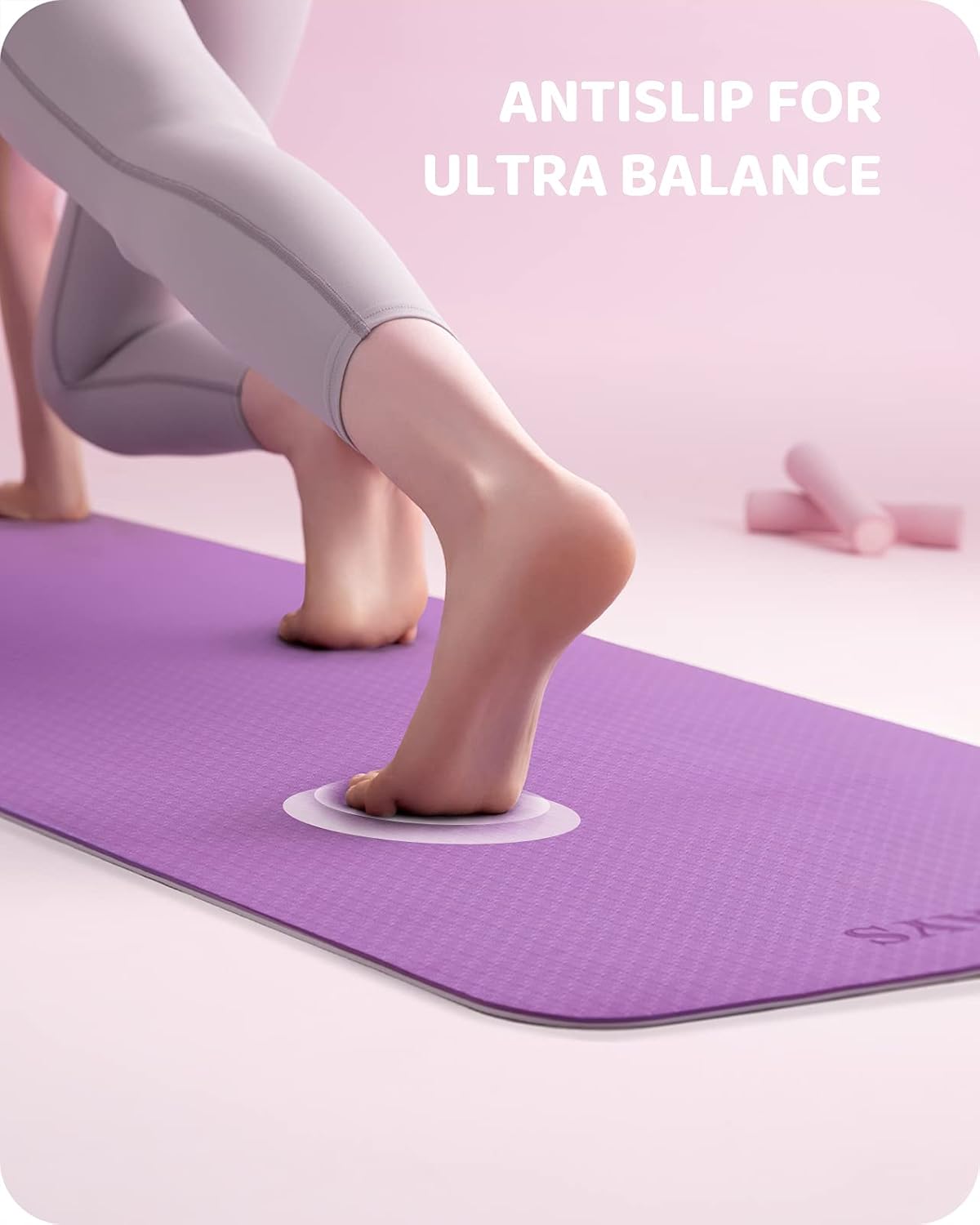 Ciays Yoga Mat High Density Exercise Mat Eco-Friendly TPE Workout Mat Non-Slip Anti-Tear Avoiding Pain in Yoga, Pilates & Floor Exercises for Men & Women, Black, Purple, Grey, 72"L x 24"W x 1/4''