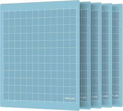 REALIKE Light Cutting Mat Compatible with Cricut Maker 3/Maker 4/Maker/Explore 3/4/Air 2/Air/One 12x12 Inch 5 Mats, Blue Light Adhesive Sticky Cutting Mats for Crafts