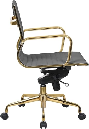 Miniatura 3 de LeisureMod Harris - Silla de oficina moderna ajustable y giratoria ejecutiva de cuero sintético, color dorado (gris)