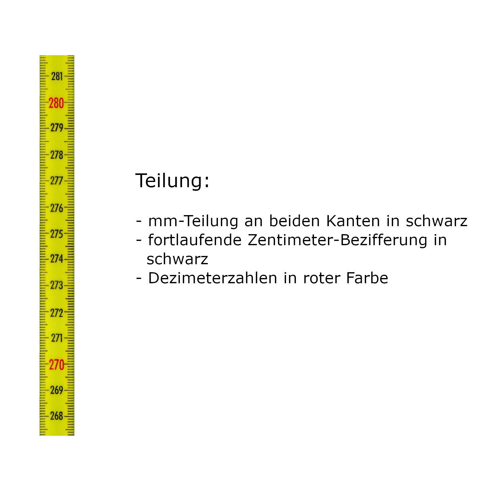 Mètre ruban - acier jaune avec revêtement polyamide avec film adhésif - ziffrage du bas vers le haut - largeur : 13 mm, avec séparation recto-verso en 5 m et 10 m - ruban de guidage