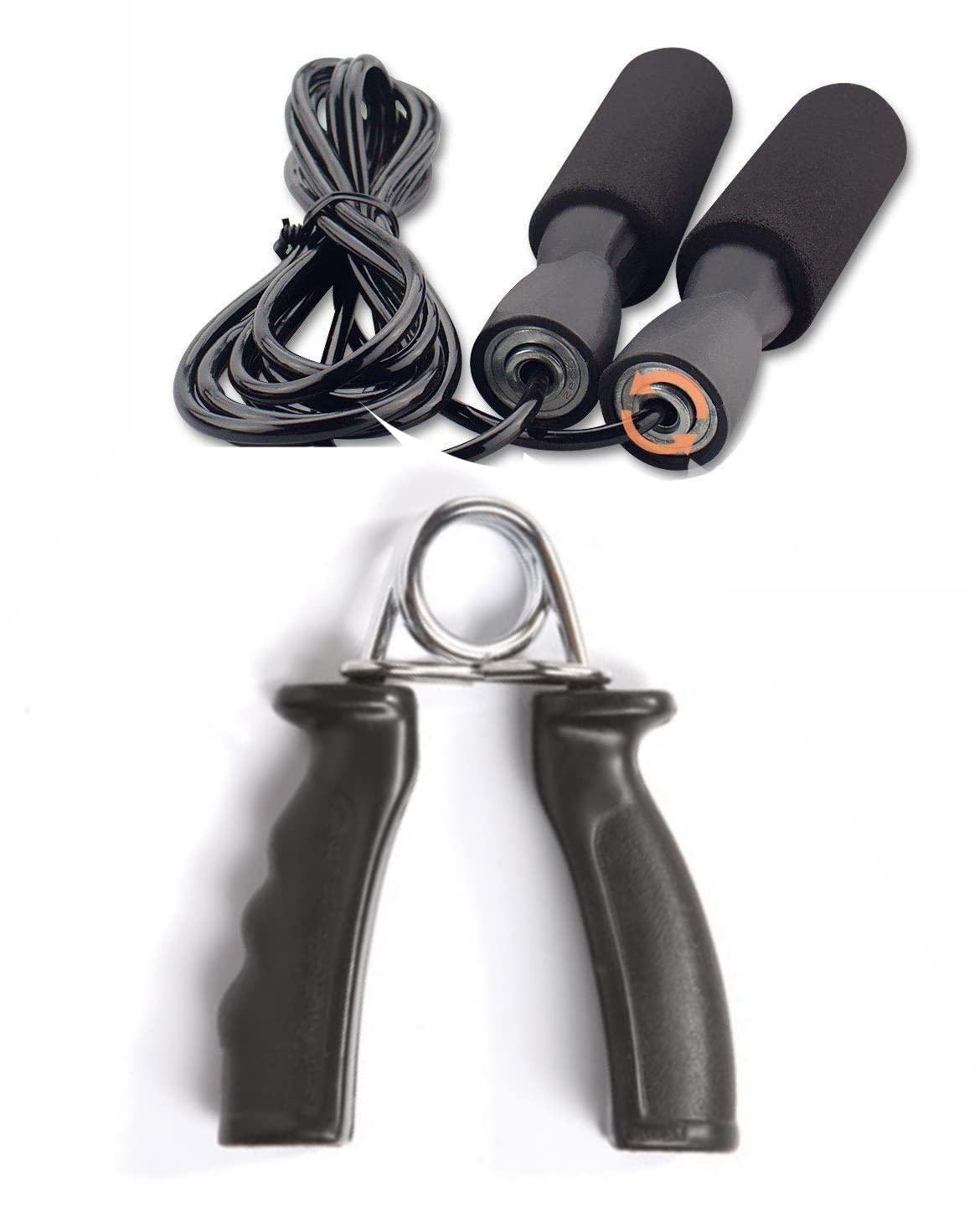 FitBox SportsSkipping Rope & Hand Grip Combo for Workout, Black