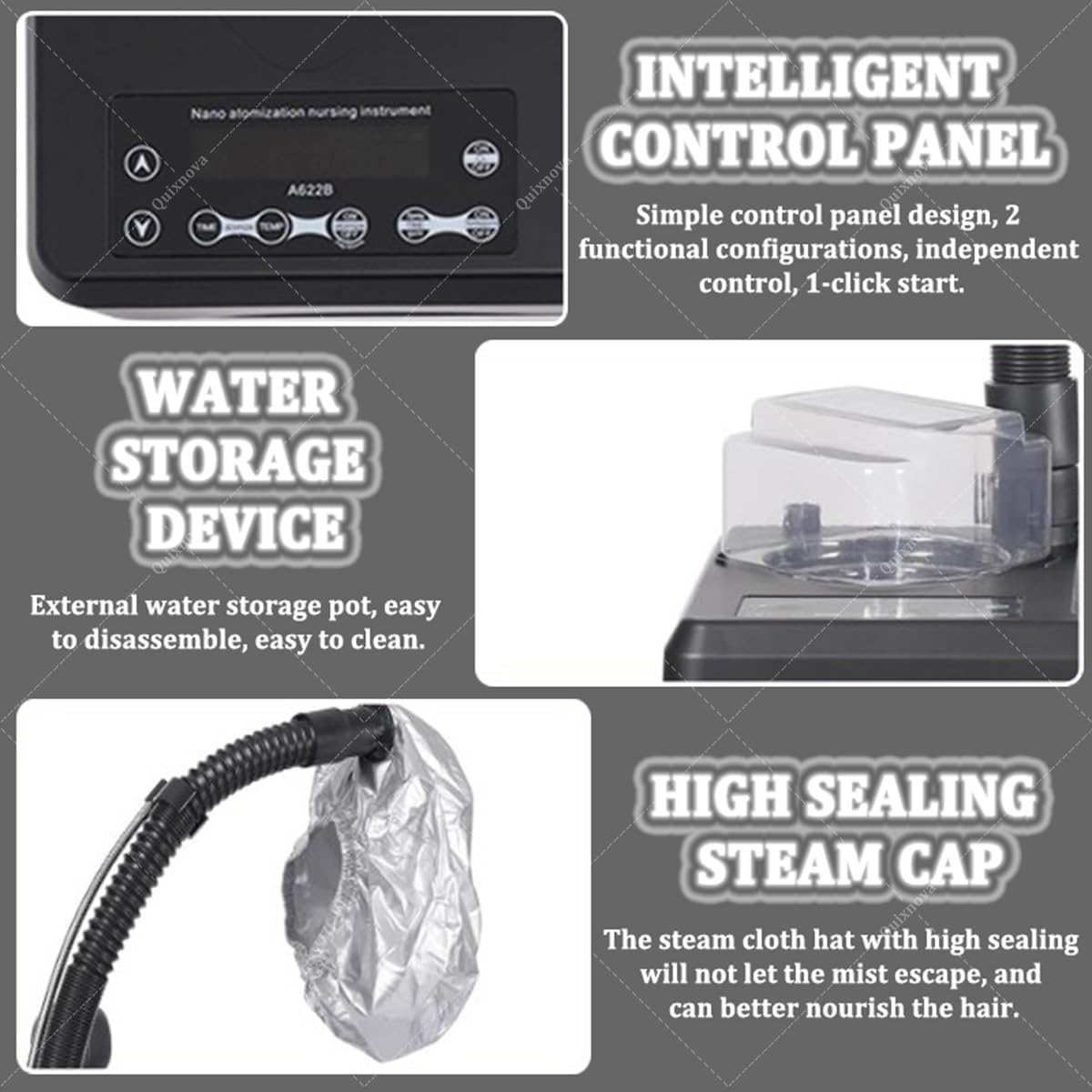 Vaporiera per capelli nano 5 in 1,processore professionale a ultrasuoni e micro nebulizzazione,macchina multifunzionale rimovibile per la cura dei capelli con cappuccio per la cura dei capelli