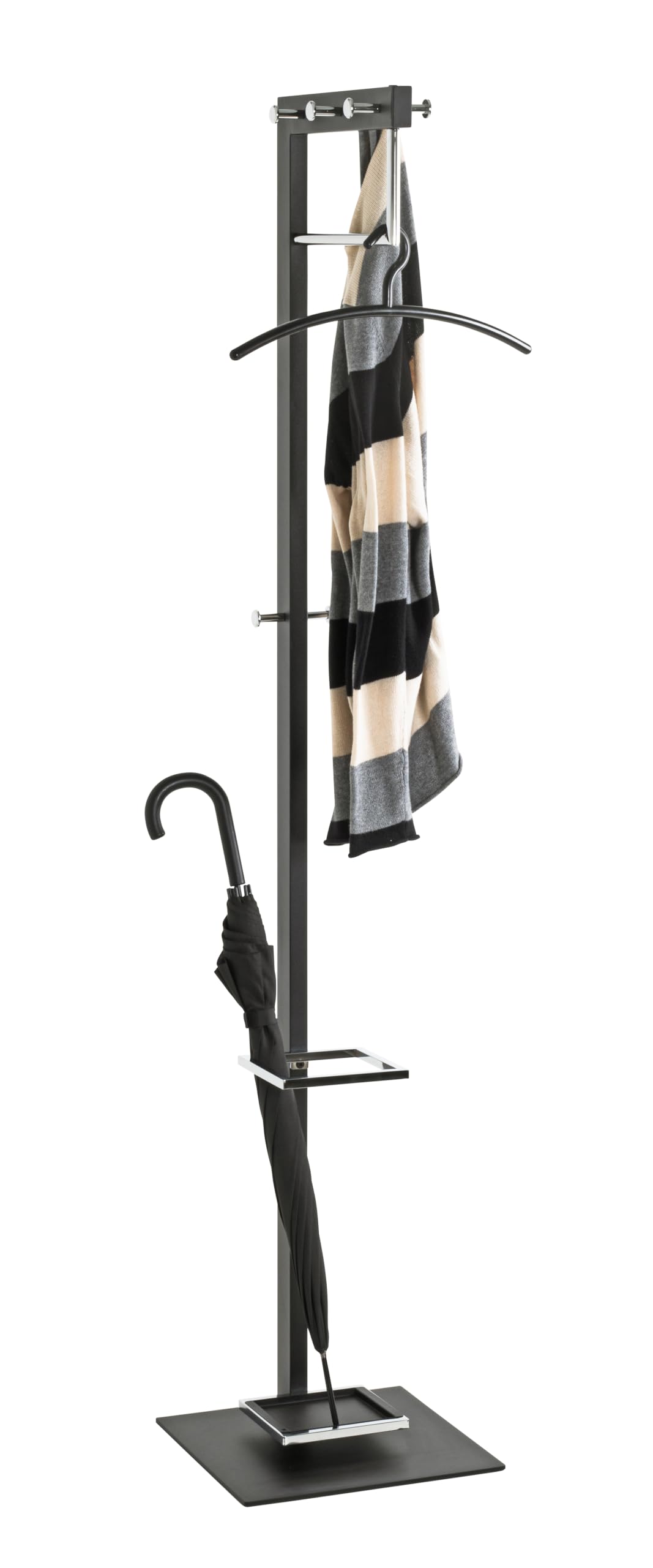 HAKU Garderobenständer Chrom, schwarz, Metall Mantelständer - Maße: B 35 x H 175 x T 41 cm, Style: Modern