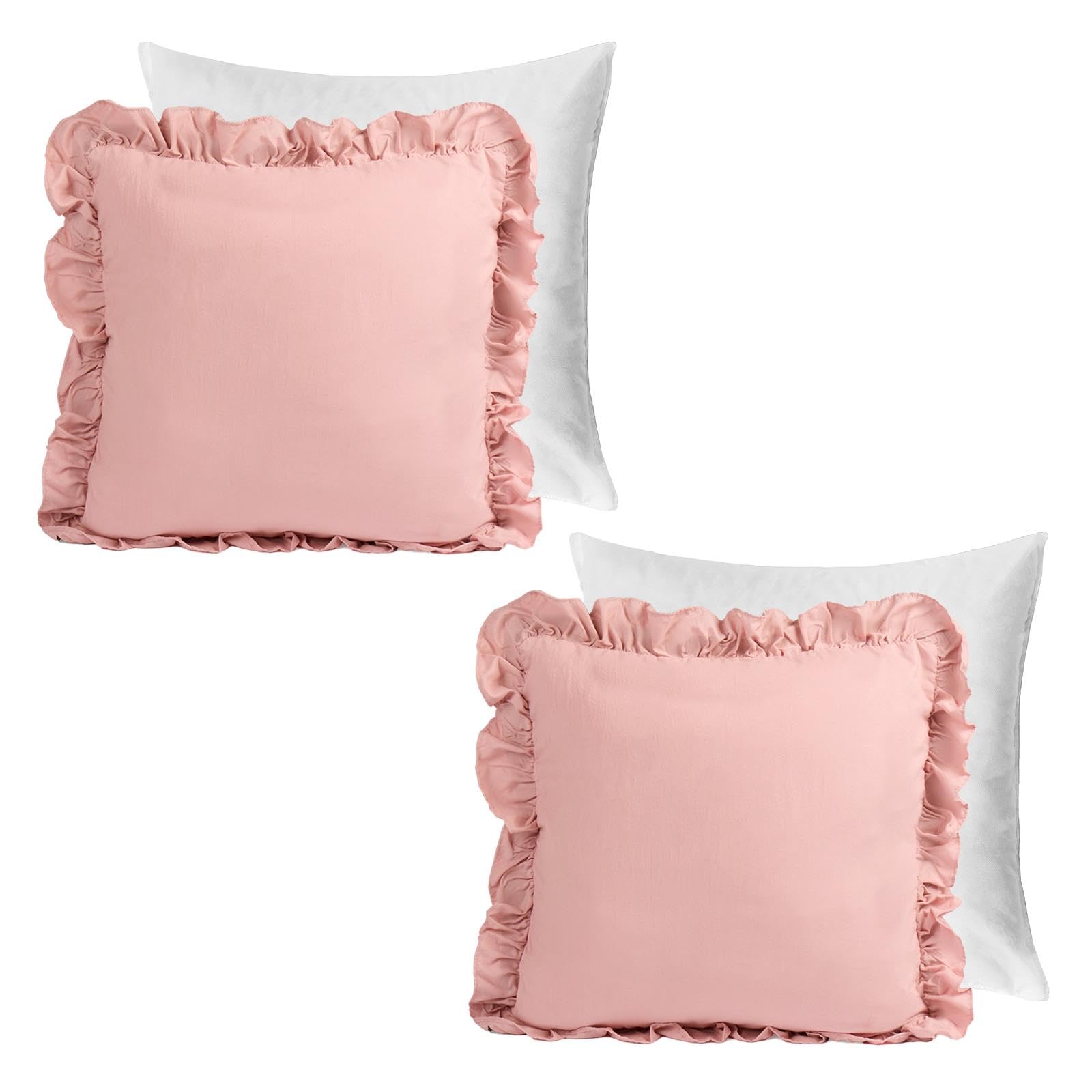 OHS Linen Frill Cushion Covers - 45 cm x 45 cm - Pink