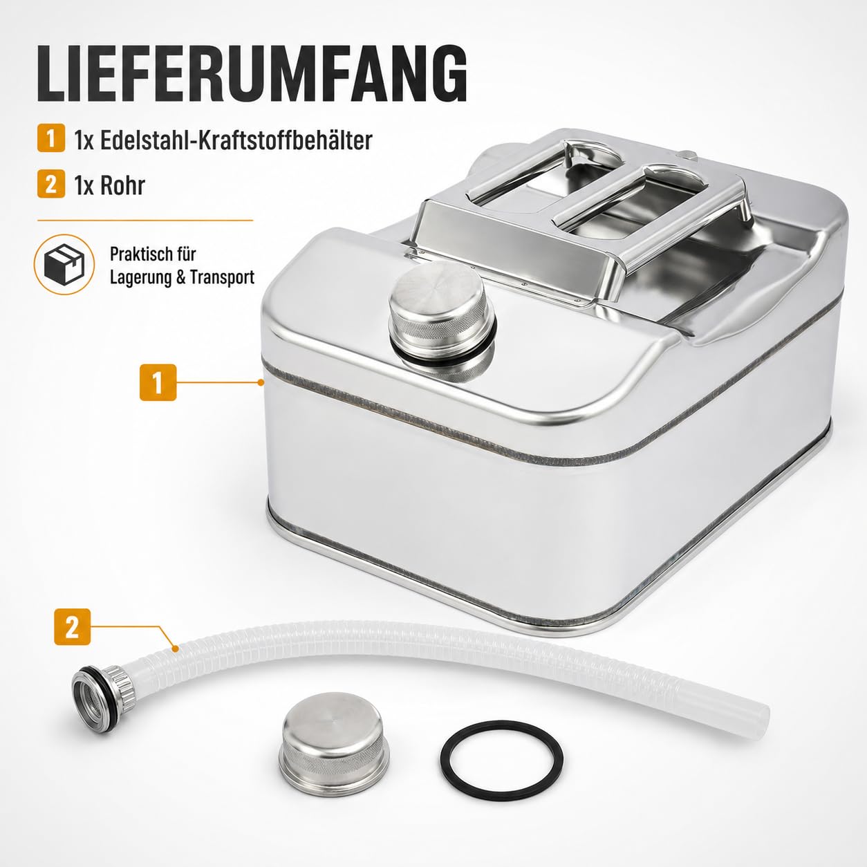 Kraftstoffkanister, Edelstahl Benzinkanister, 10L Kraftstofftank, Edelstahl mit Kanüle & Auslassrohr, Ölfass & Benzintank für Benzin, Diesel, Motoröl für Auto, Motorrad, Werkstatt, Camping
