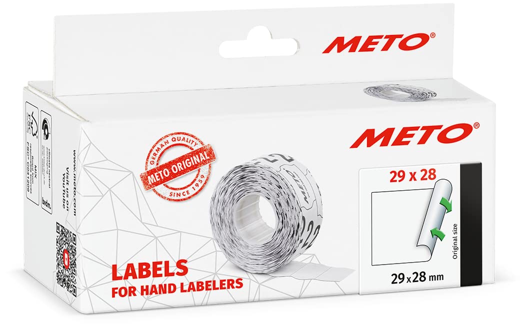Meto Price Gun Labels (29×28 mm, White, Two-line, 5 Rolls, Removable, for METO, Contact, Sato, Avery, Tovel, Samark etc.)