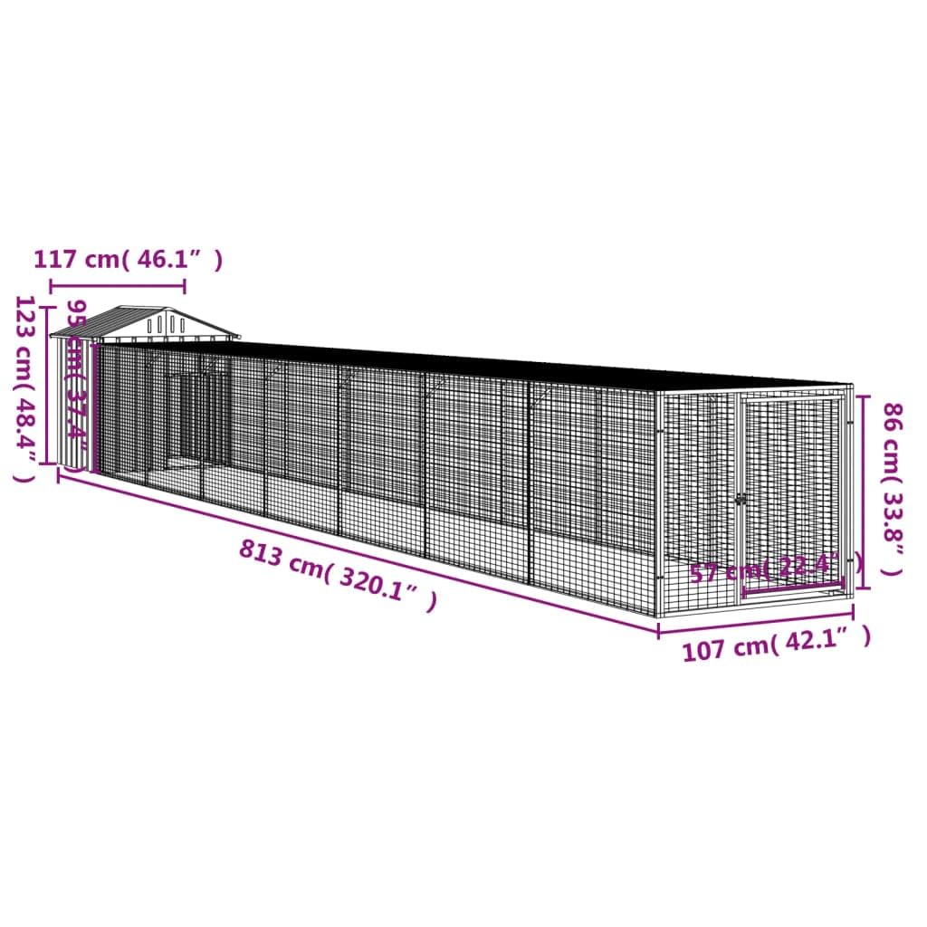 vidaXL Jaula Gallinas con Corral, Caseta de Pollos con Tejado, Recinto de Animales, Gallinero para Jardín Patio, Acero Galvanizado Gris