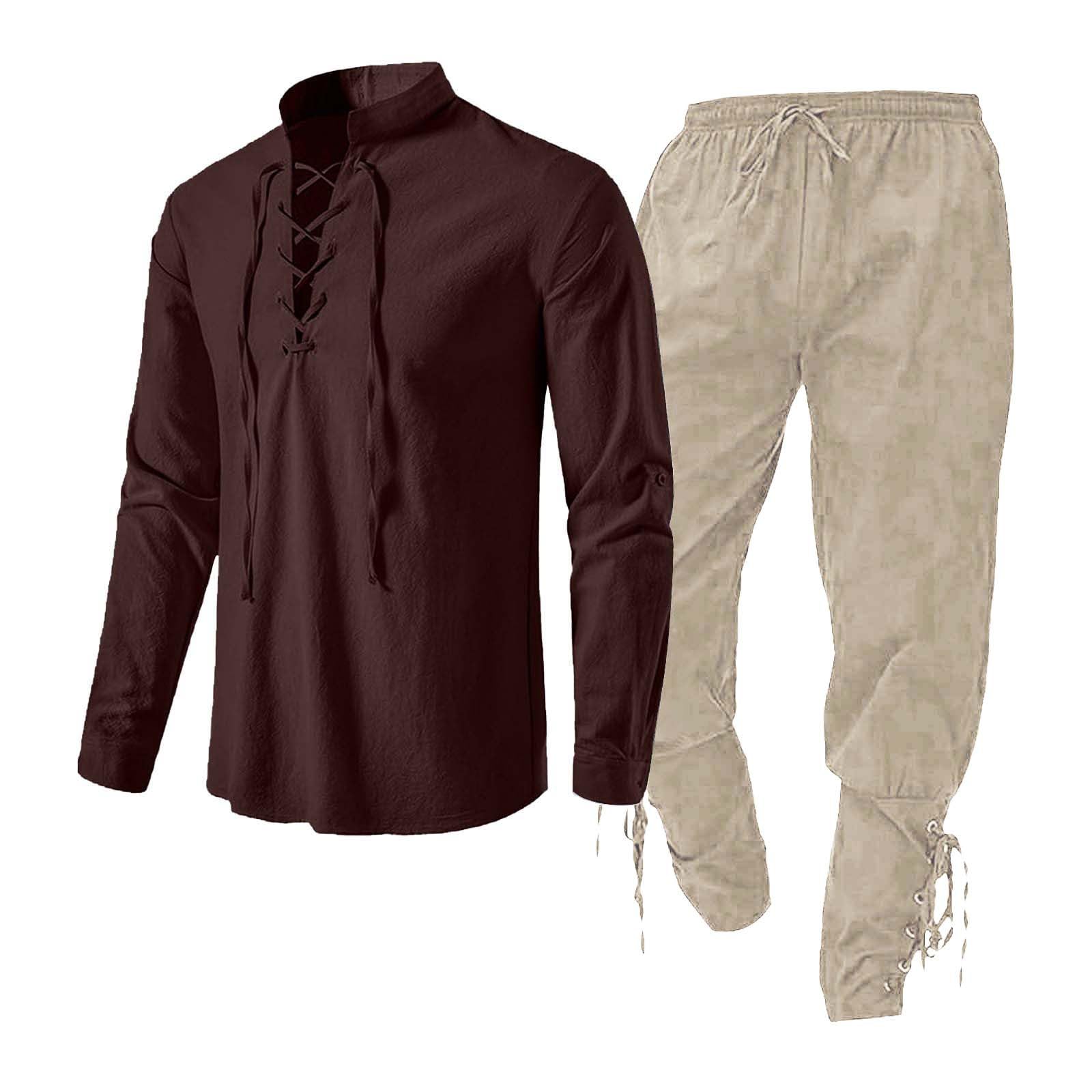Conjunto de ropa medieval para hombre, conjunto de ropa para hombre con camisa de lino, camisa medieval para hombre, pantalones medievales con correa al tobillo, trajes grandes para hombre