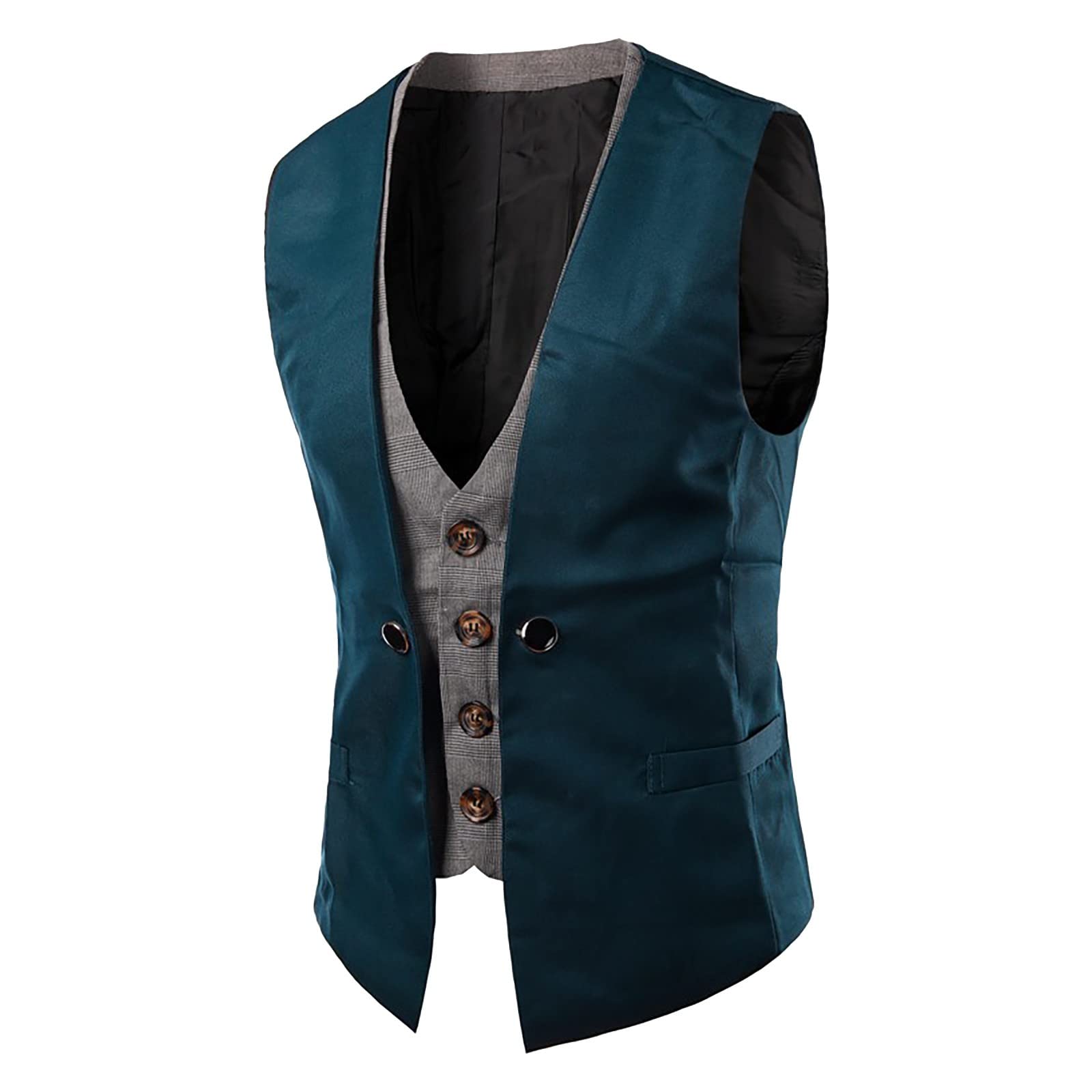 Genericmens Casual Layered Waistcoat Single Breasted V Neck Suit