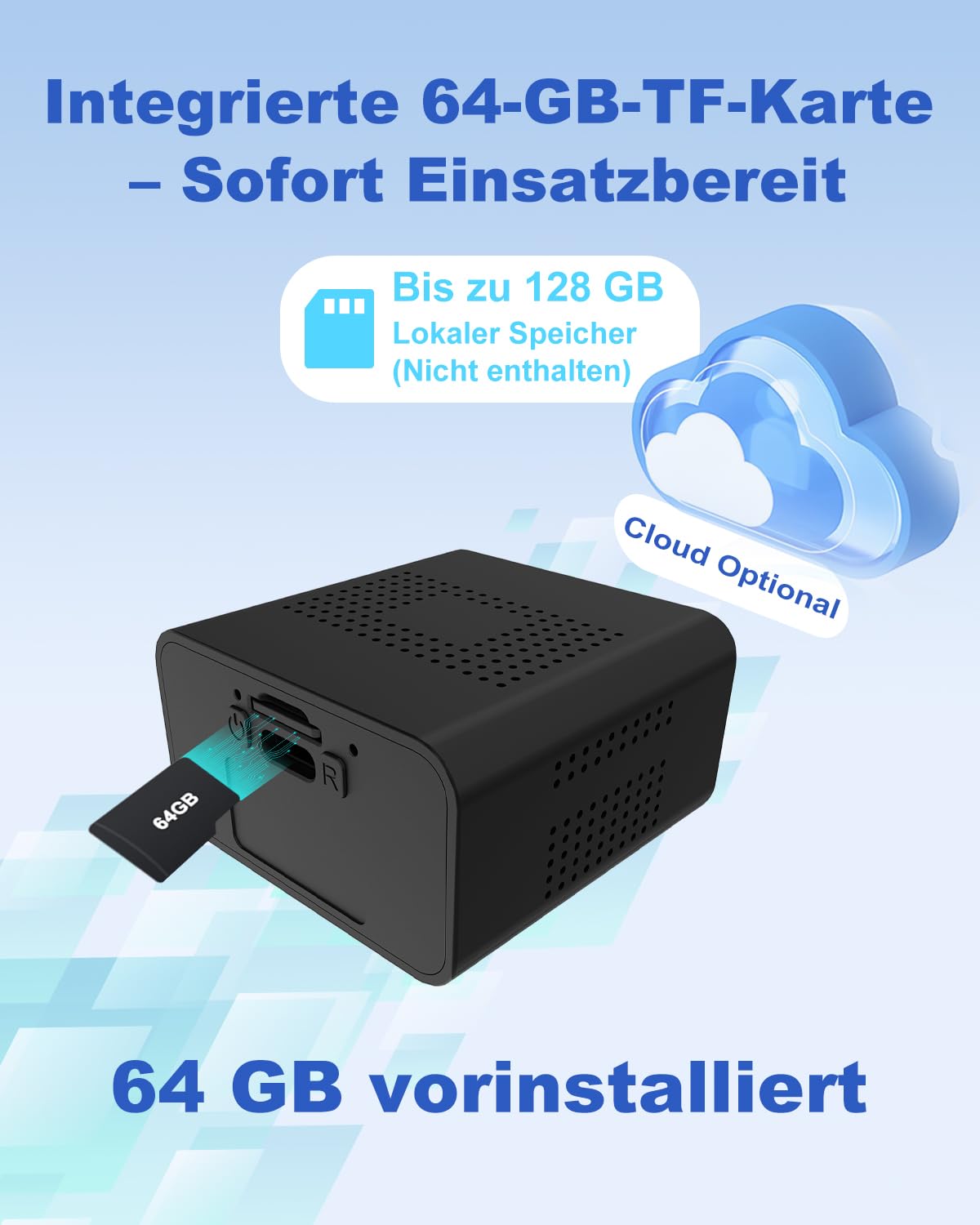 Bextgoo Mini Kamera, WLAN/AP Hotspot/Offline, 4K Überwachungskamera Innen | Überwachungskamera Ohne Wlan mit 64GB Speicherkarte, Nachtsicht, Bewegungserkennung, für Innen/Außenbereich, Schwarz
