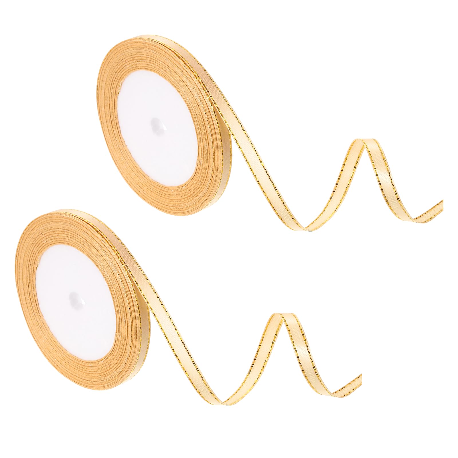 sourcing map 2Roll Satin Ribbon (6mm x 22m, Light Gold) Double Golden Edge Ribbons - Elegant & Non-Fading, for Gift Wrapping Bows Making Floral Bouquets Wedding Party Decoration