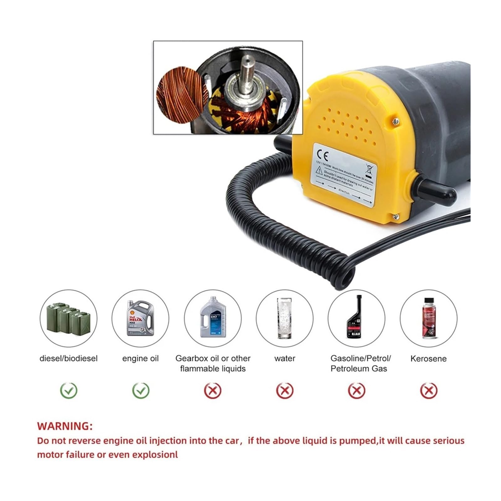 Para Bomba Para Aceite Para Motor Barco Y Motocicleta, Extractor Sumidero Fluido Diésel Eléctrico 12V, Transferencia Combustible Con Tubos Bomba Combustible Eléctrica