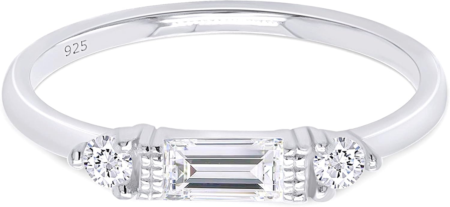 AFFY 3 Stone Stackable Rings for Women Baguette Cut Simulated Birthstone with White CZ, Gemstone Promise Ring in 14K Gold Plated 925 Sterling Silver Dainty Minimalist Jewelry Gift for Her - Image 3