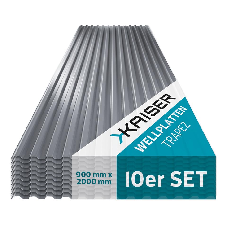 KAISER plastic® Wellplatten Grau | Wellplatten Dach, Welldach Kunststoff | Dachplatten wetterfest | Überdachung | Trapez 76/18 – 90 x 200 cm | 10 Stk.