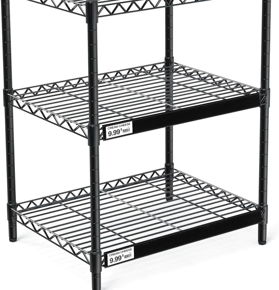 Shelf Label Strips For Standard 1-1/4” to 1-3/8” Wire Shelves, 100 Pack of Snap-On 1.5”H Metro Shelf Strip Price Tag Holders with Clear Plastic Front / Black Back Sign Holder For 43” Long Shelf