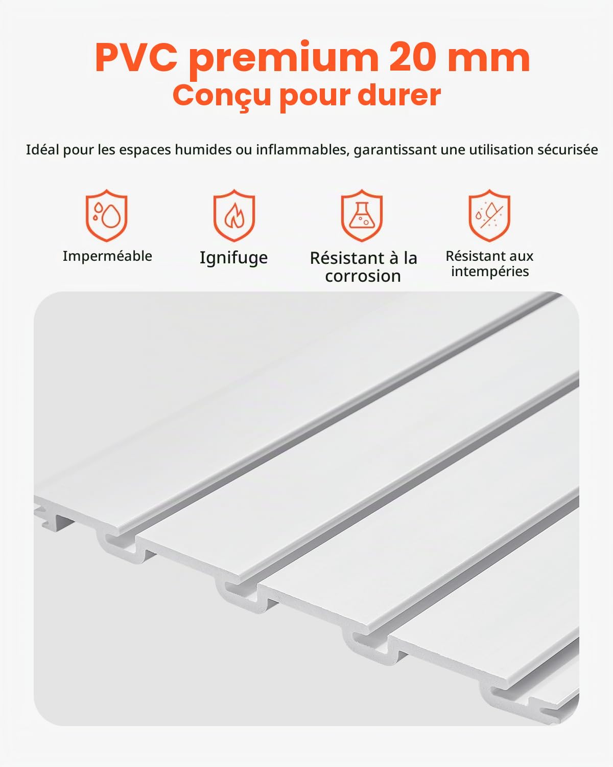 VEVOR Panneau à Lattes Mural Garage, 1225 x 645 mm, Panneau Rangement Outils en PVC avec Conception Modulaire, Porte-outils Muraux pour Affichage, Organisation, Stockage, Atelier, Artisanal, Blanc