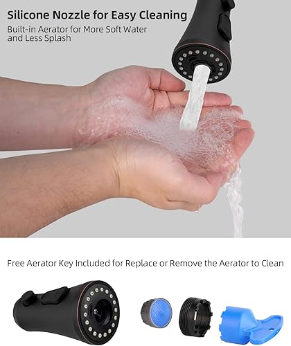 Vista 8 de Hibbent Reemplazo de cabezal de grifo de cocina extraíble, 3 funciones NSF/ANSI/CAN 61 y boquilla rociadora de fregadero certificada CUPC, 15 Bronce