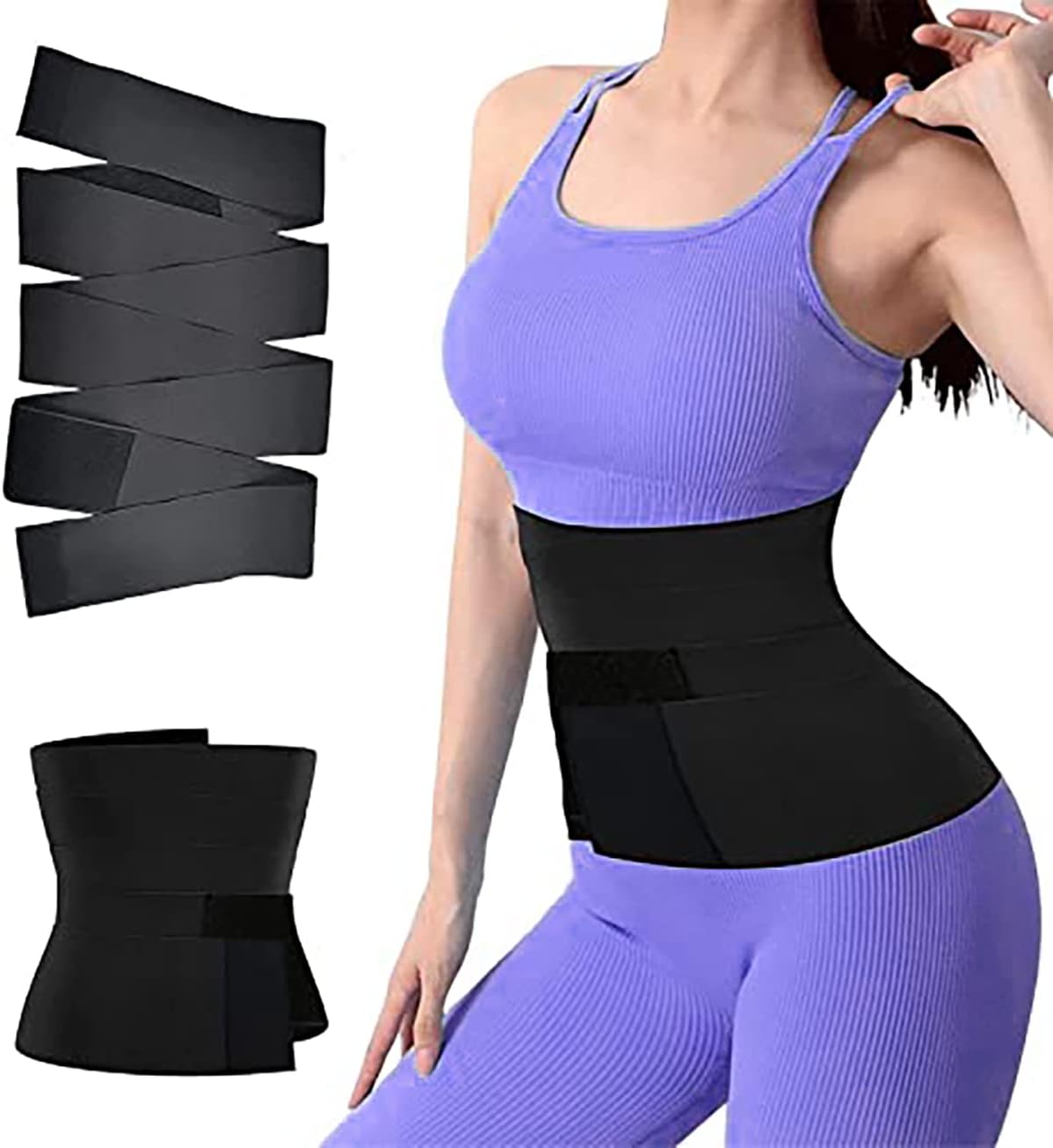 LADYSON Tiktok Waist Trainer for Women, Upgraded Version Snatch Me Up Bandage Waist Wrap for Stomach, Invisible Waist Trainer for Body Shaping and Postpartum Recovery, Black, Black