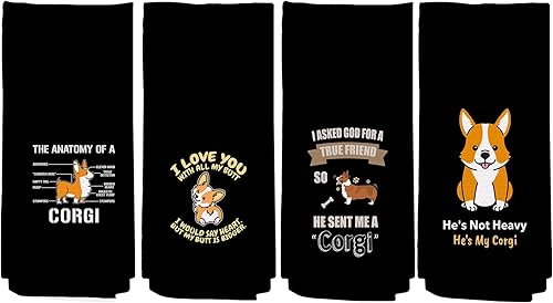 Miniatura 1 de NEGIGA Juego de 4 paños de cocina de Corgi de dibujos animados de 24 x 16 pulgadas, divertidos paños de mano decorativos para dormitorio, cocina,