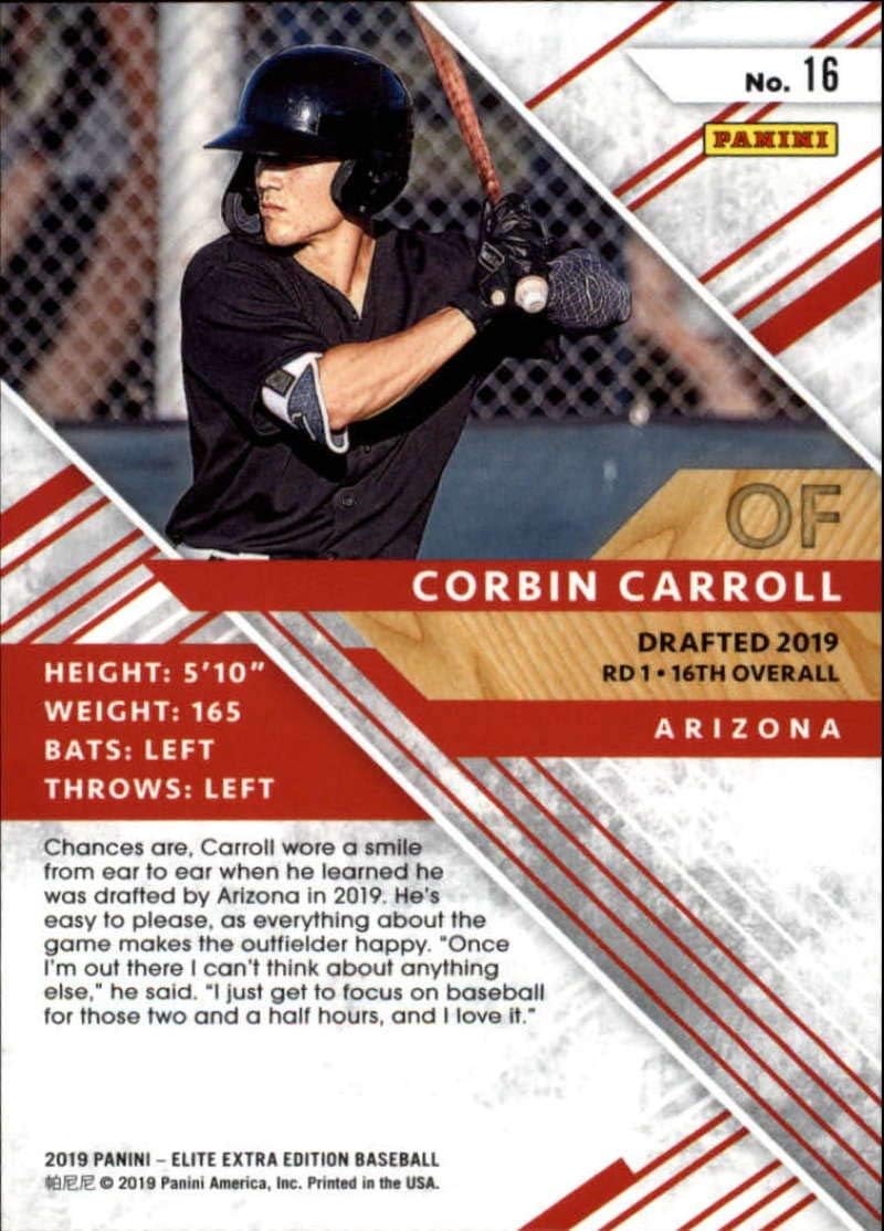 2019 Elite Extra Edition (EEE) Aspirations Red Baseball #16 Corbin Carroll SER150 Arizona Diamondbacks Official Panini Collegiate Trading Card