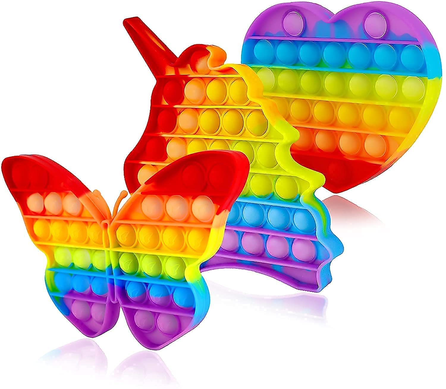Foxit Pop Bubble Fidget Toy, Sensory Toy, Autism Special Needs Silicone Stress Relief Toy, Great Fidget Toy Sensory Toys Novelty Gifts for Girls, Boys And Kids Adults (Butterfly+ Heart+ Unicorn) Set of 3