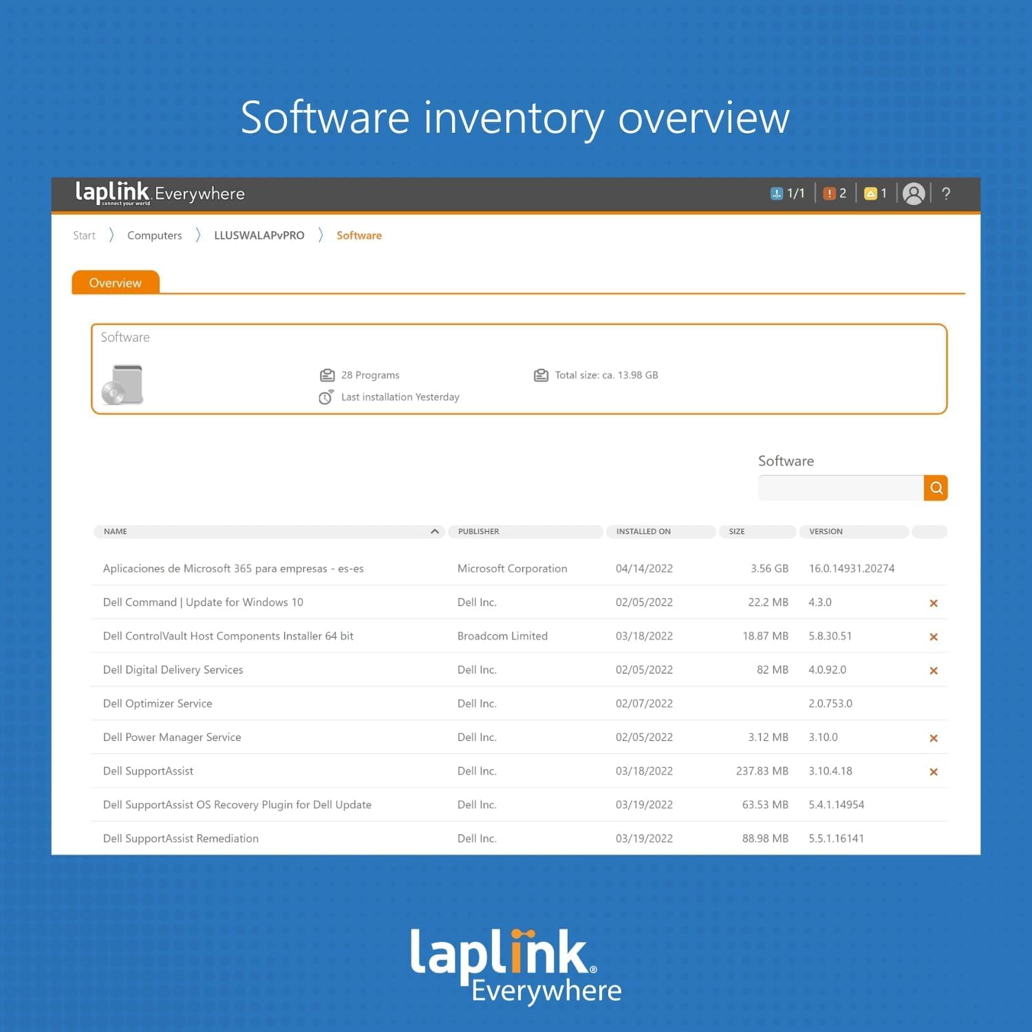 Laplink Everywhere Premium - Cloud RMM para Windows - Fácil configuración, implementación y administración sin infraestructura de TI adicional - 10 dispositivos durante 24 meses
