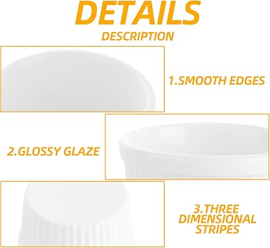 ASelected Ramekins Set of 8 Oven Safe,7 CM White Porcelain Ramekins,90 ML Baking Cups for Souffle,Porcelain Souffle Dish Mini Bowls for Small Cakes,Muffin,Creme Brulee,Pudding,Ice Cream,Sauce and Dips