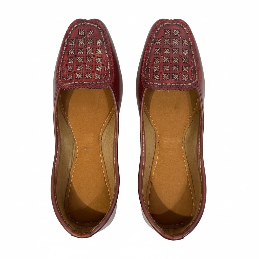 Women's Maroon Embroidered Jutti Ethnic Flat Shoes-image-38