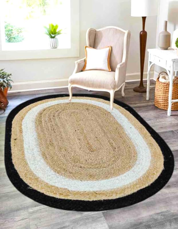 Alfombra ovalada yute natural 2x3 trenzada boho decoración rústica granja