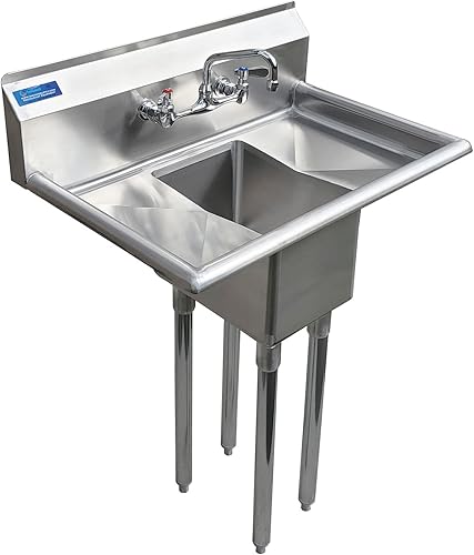 Vista 108 de AmGood Fregadero de acero inoxidable para preparación y utilidad Acero inoxidable 304 Restaurante, Cocina, Lavandería, Garaje NSF