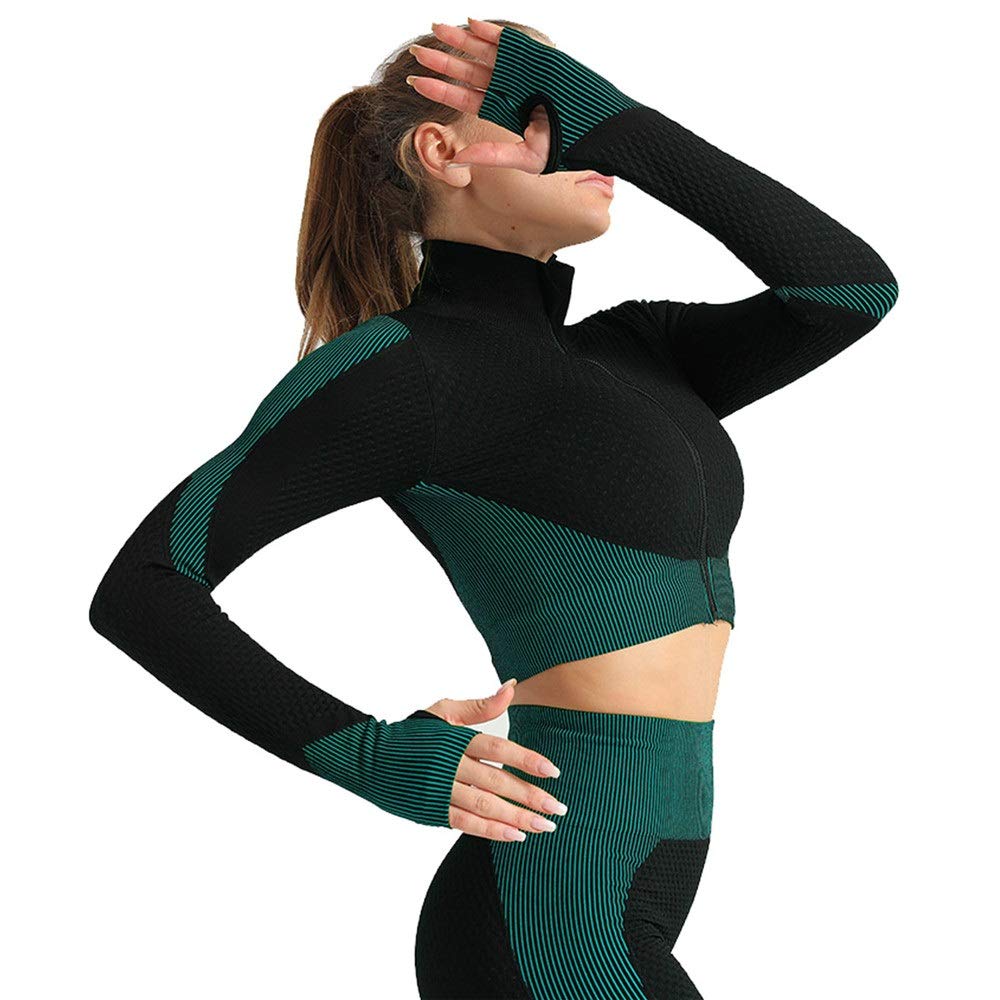T-Shirt de Course pour Femme Tops de Sport, Transparente manches longues Pouce femmes Trou zipper Yoga Shirt Tops Fitness Workout Crop Gym Sportwear Activewear Tenues Courir Yoga Top Vêtement Shirt Fi