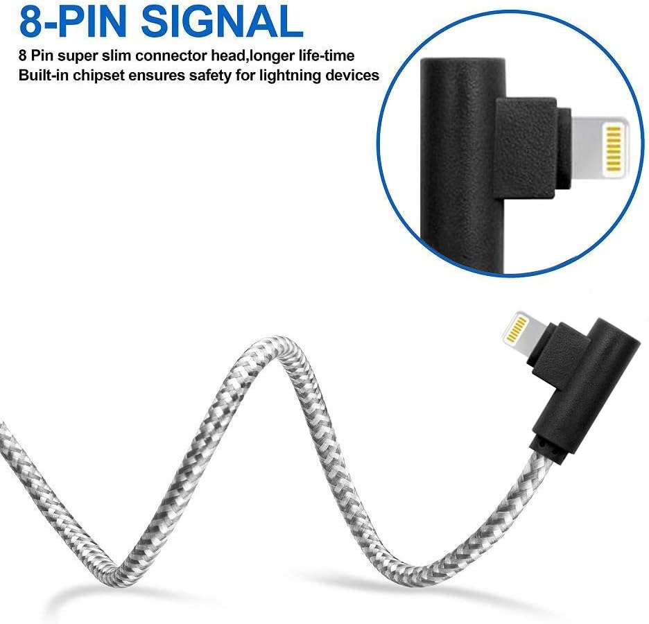Uр Tо 40% оƒƒ 90 Degree Right Angle iPhone Charger Cable MFI Certified Lightning Cable 3Pack 6ft Certified Nylon Braided USB Cord iPhone 12/11/Pro/Max/X/XS/XR/XS/8/7/Plus/6/6S/SE-BlackWhite