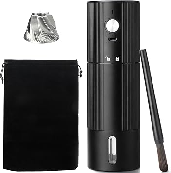 Electric Coffee Grinder Portable Conical Burr Coffee Grinder with 45 Adjustable Settings, Cordless Coffee Burr Grinder for Espresso, Home, Travel, Camping, Office Black