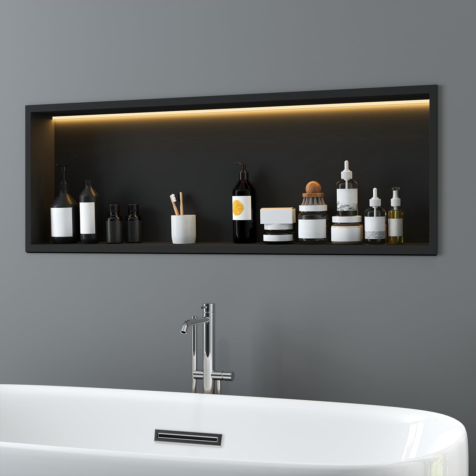 Konelia Shower Niche with Lighting 24x12x4 Inside Shower Storage Wall Niche Stainless Steel Bathroom Shelf Niche No Tile