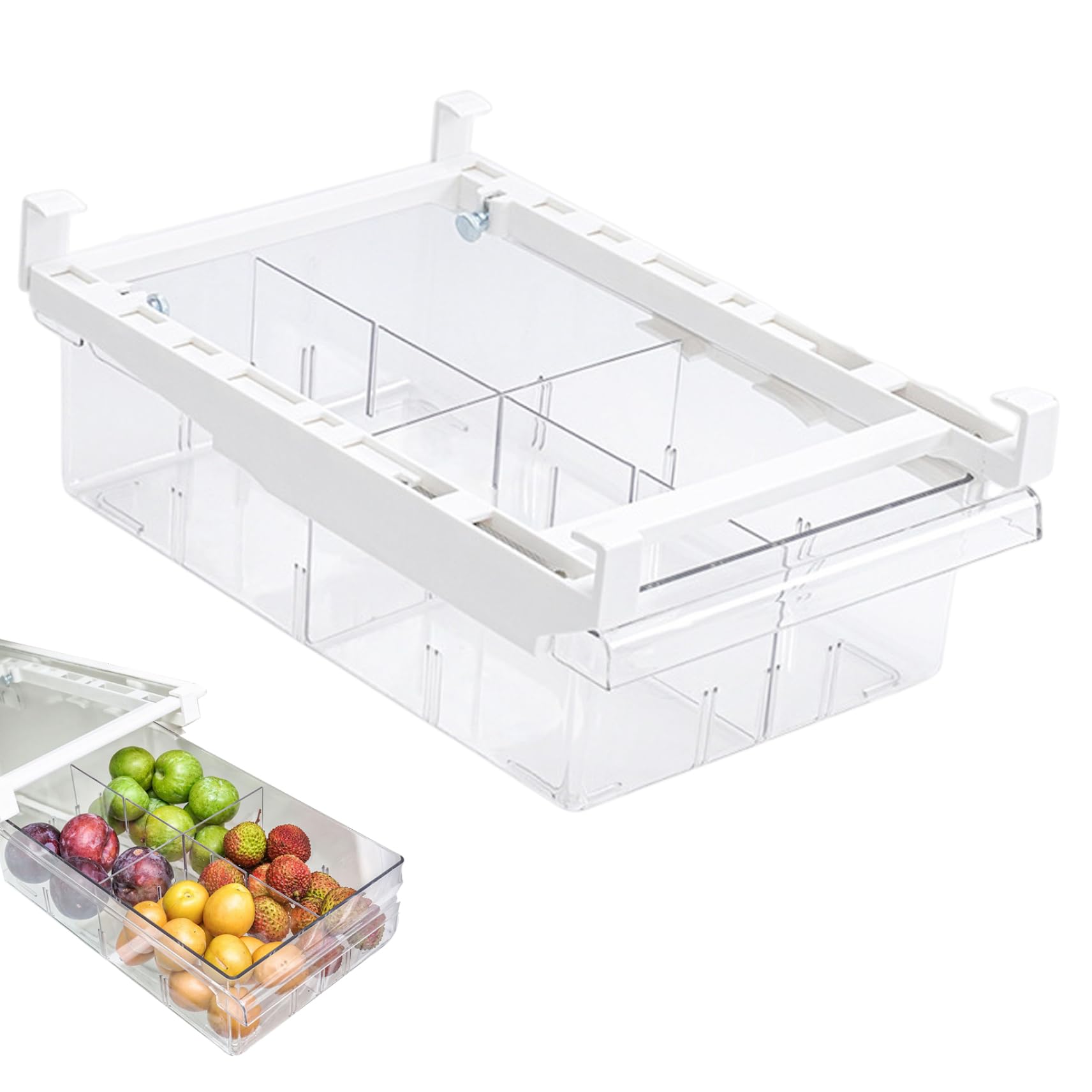 Bemonew Fridge Storage Bins Fridge Drawer Organizer 4 Grids Clear Refrigerator Storage Box Bins BPA Free Freezer Pantry Collecting Basket for Fruits